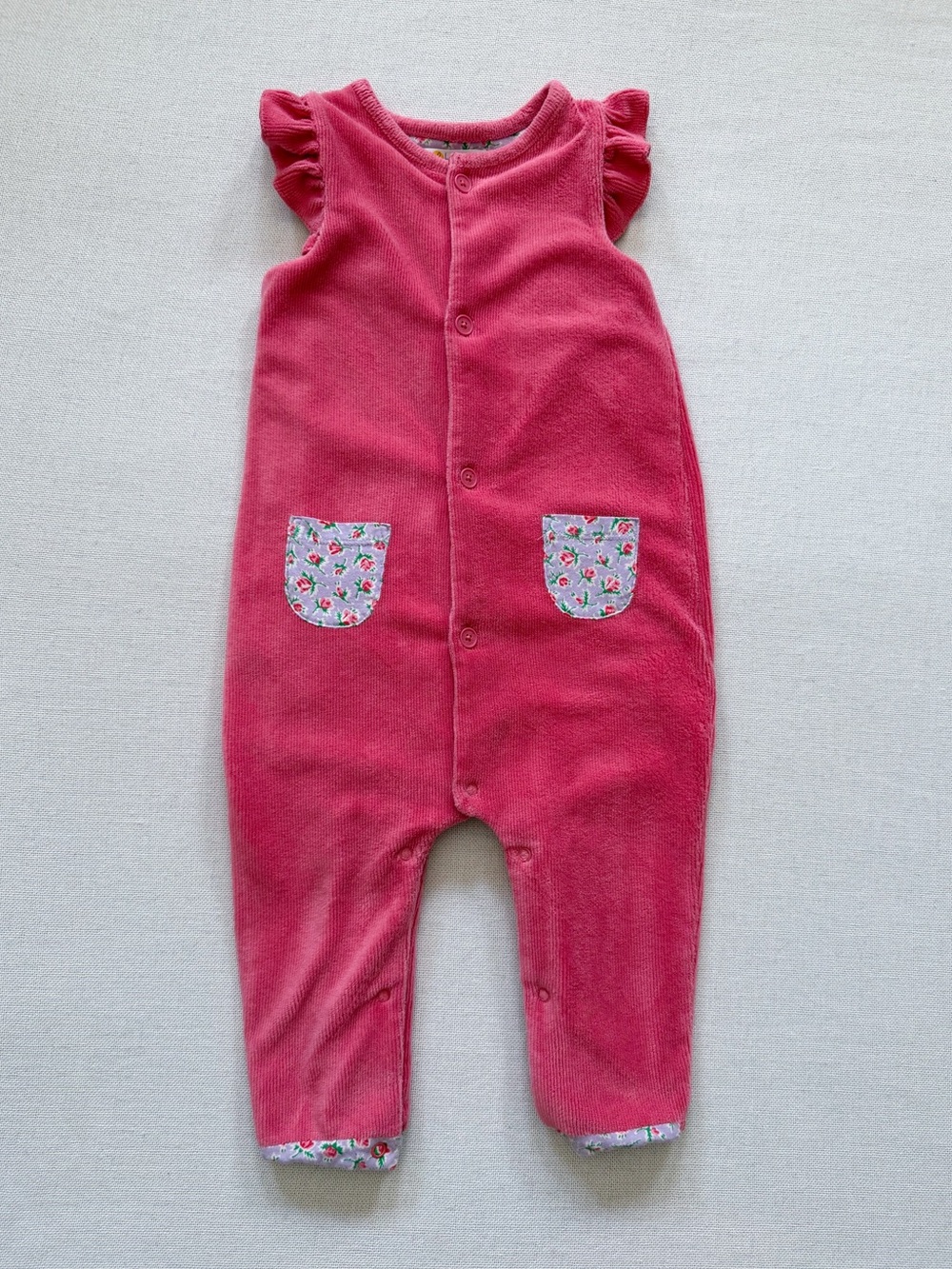Baby Boden Corduroy Floral Print Ruffle Jumpsuit 12-18M